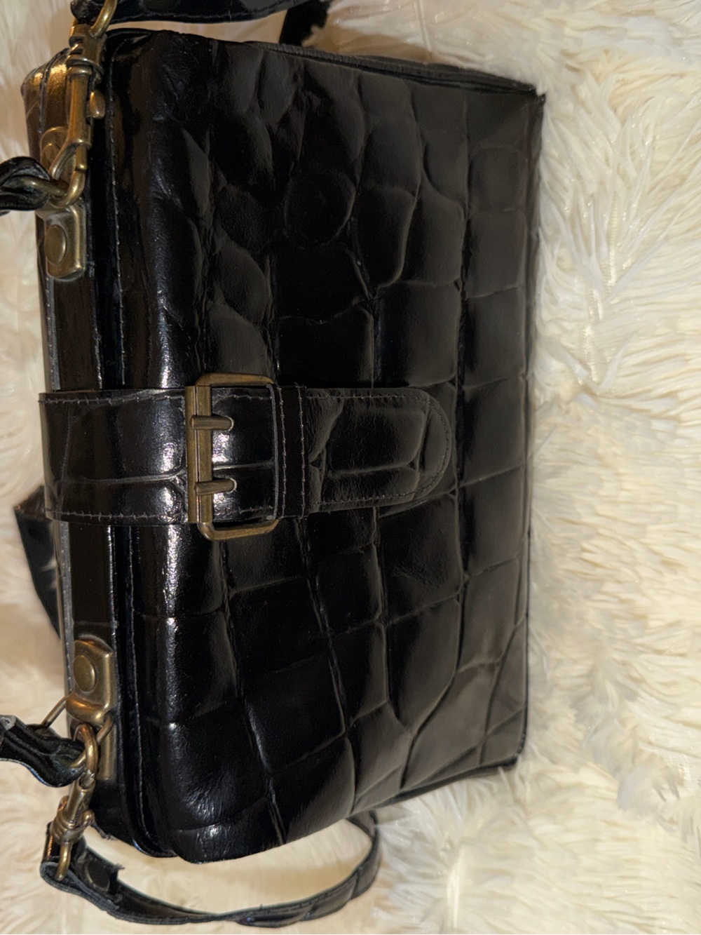 Vintage Avant Garde Black Patent Leather Satchel Crossbody Y2K Quiet Luxury